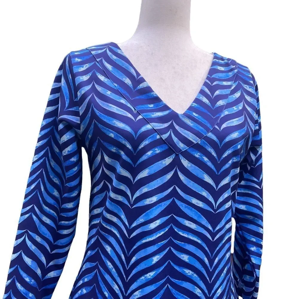 Chelsea Gunn Organic Blue Geometric Zebra Print Body Con Mini Dress